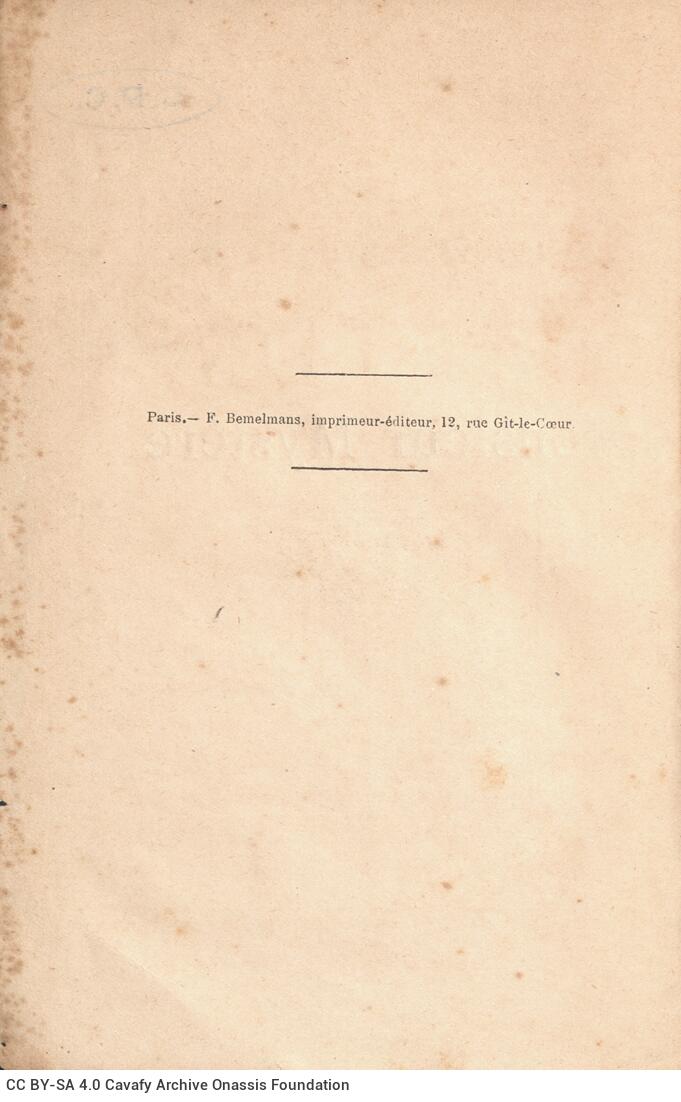 19 x 12 cm; 8 s.p. + 257 p. + 3 s.p., l. 1 advertisement on recto, l. 3 half-title page and bookplate CPC on recto and inform